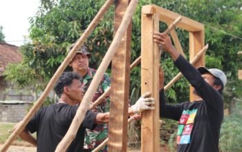 Satgas TMMD Ke-129 Kodim 0412/LU Pasang Tiang Pintu Rumah RTLH Milik Warga di Desa Baru Raharja