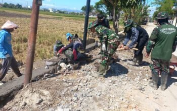 Cuaca Panas Menyengat Tidak Menjadi Penghalang Satgas TMMD Reguler ke-129 dan Warga Desa Parangjoro Dalam Membangun Talut